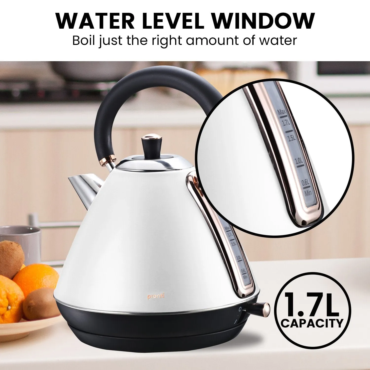 1.7L Rose Trim Collection Kettle - White