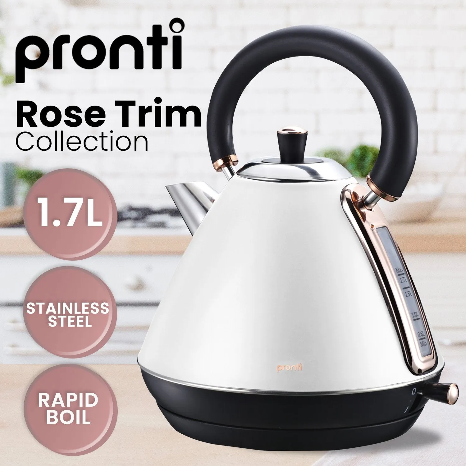 1.7L Rose Trim Collection Kettle - White