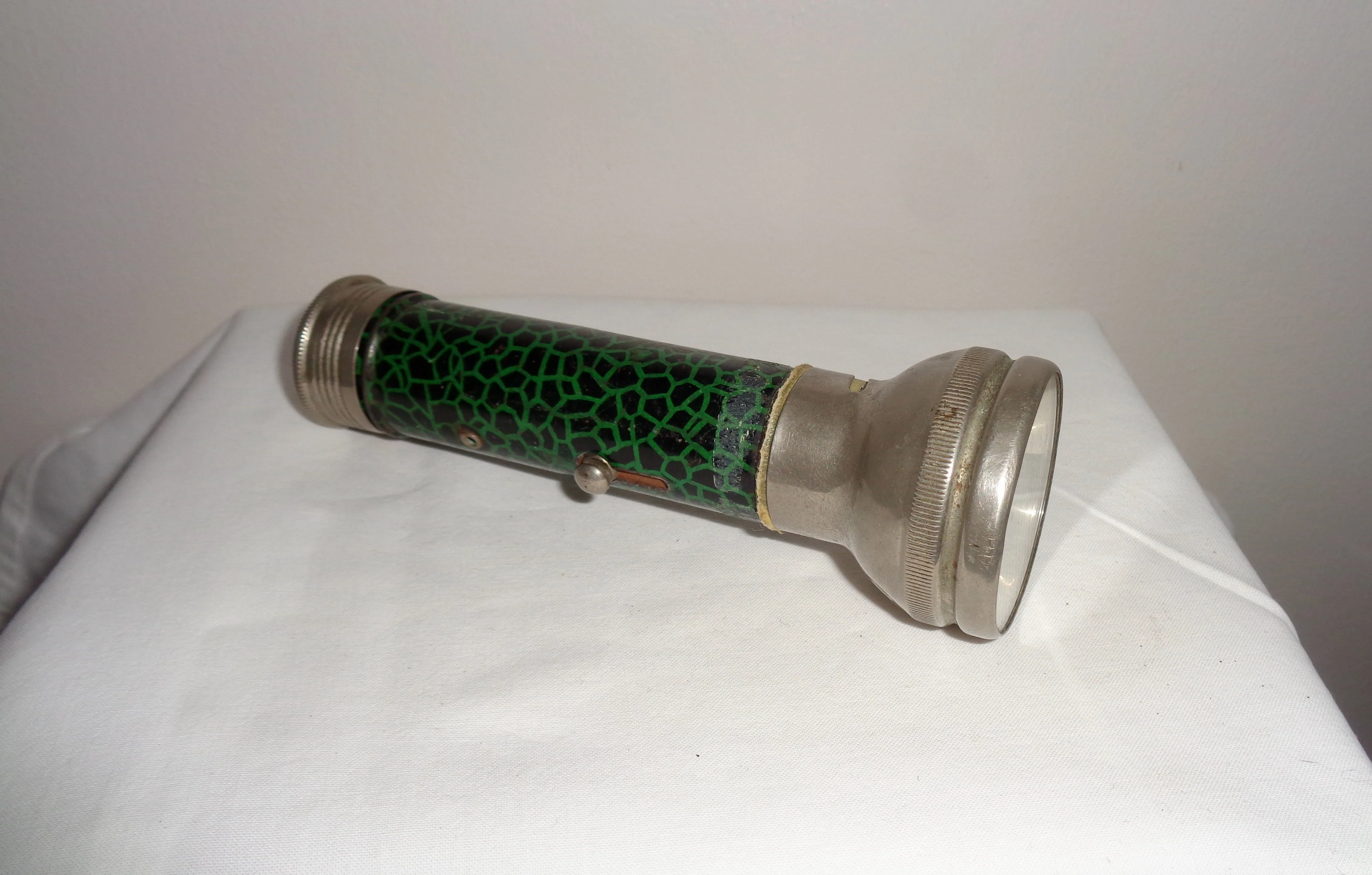 1950s Vintage Chrome Torch With Green Lithographed Surface