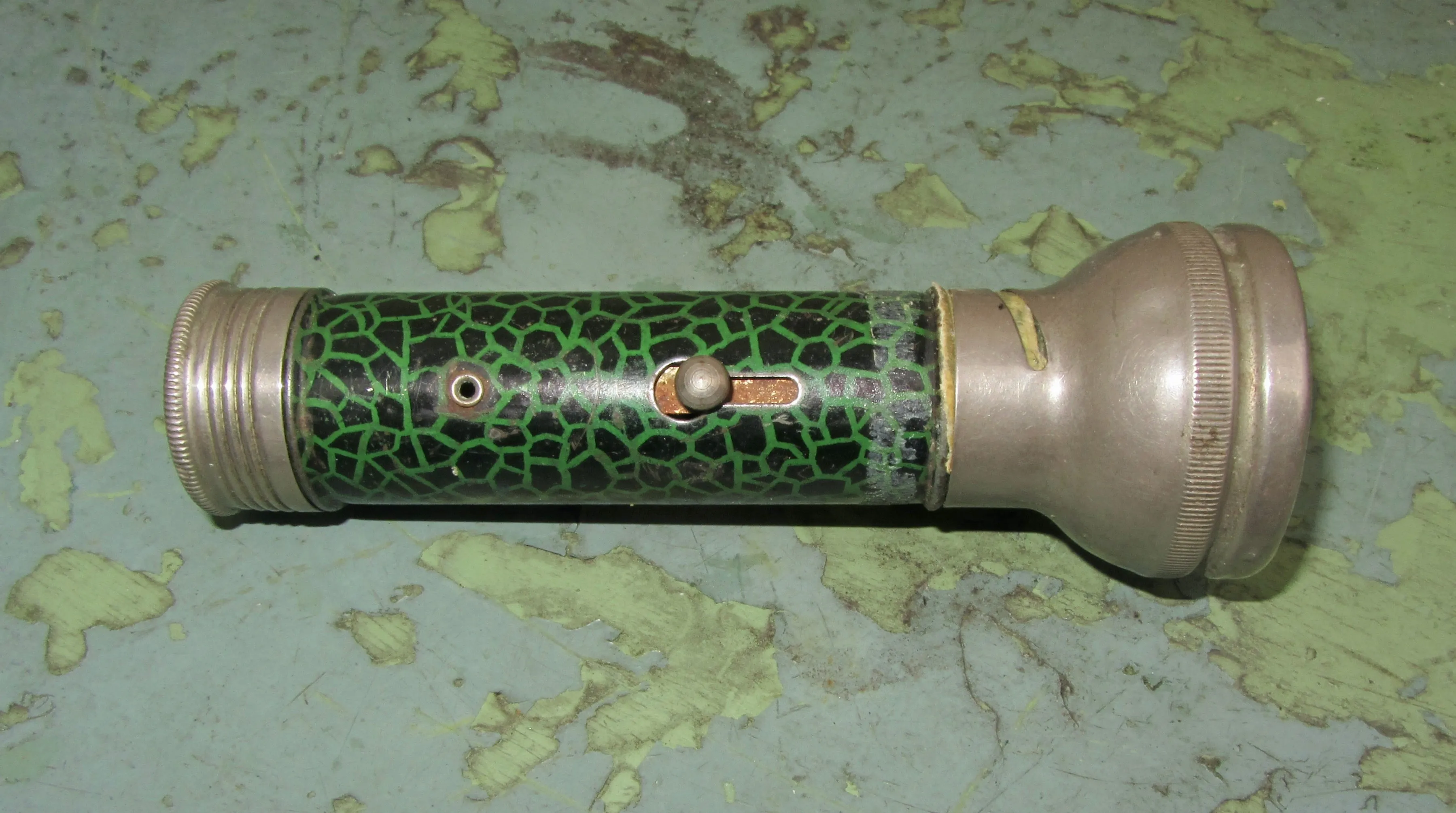 1950s Vintage Chrome Torch With Green Lithographed Surface