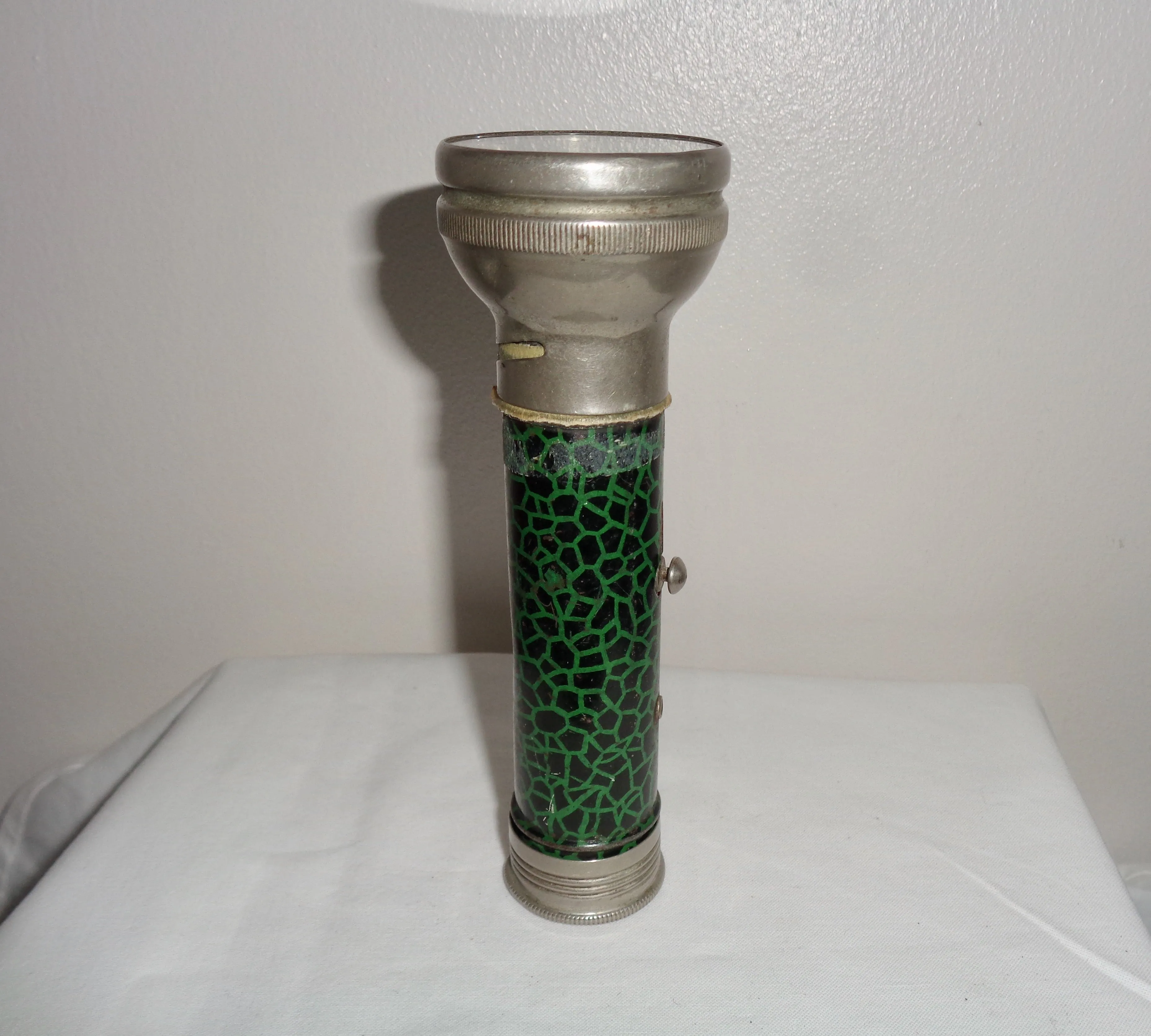 1950s Vintage Chrome Torch With Green Lithographed Surface