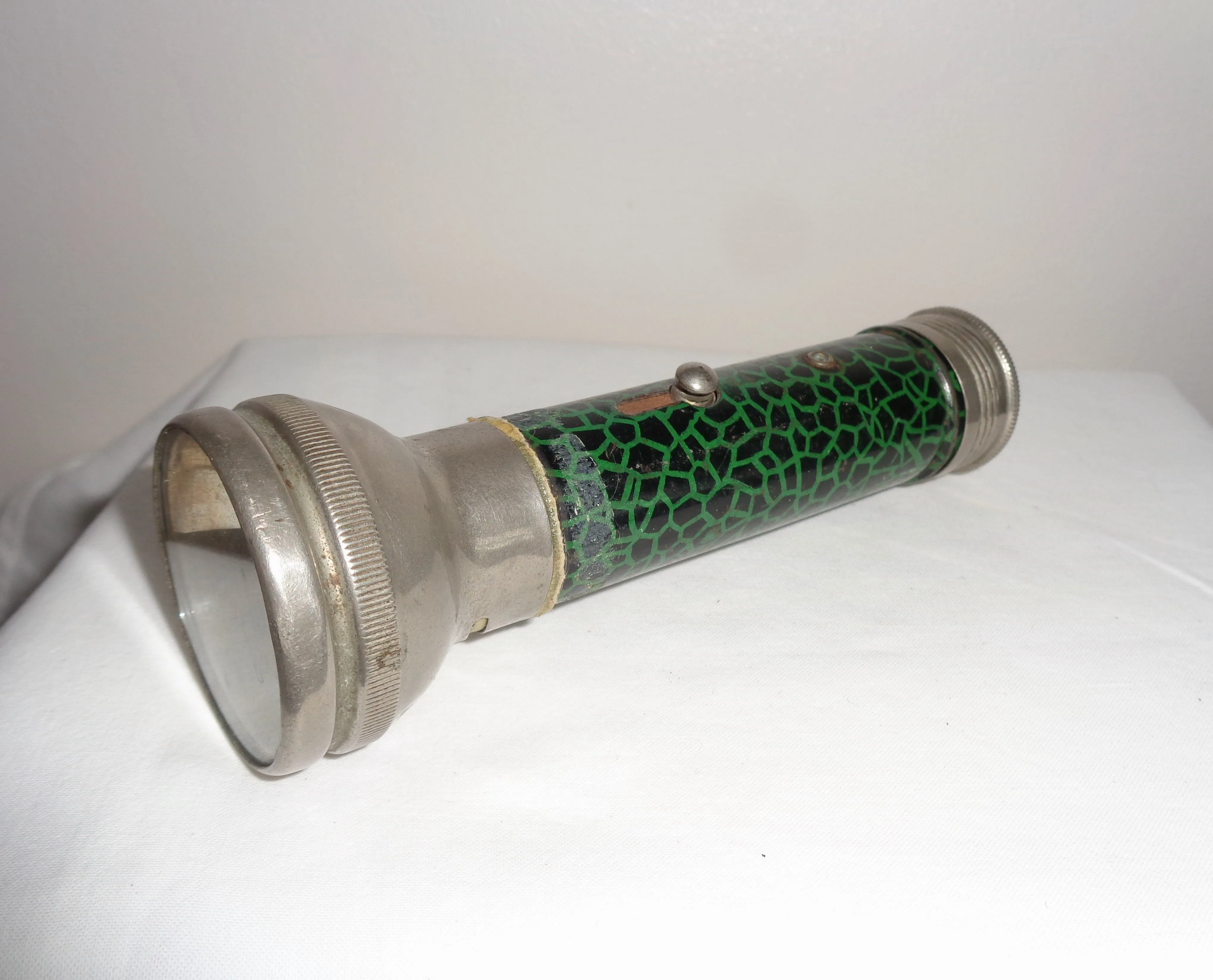 1950s Vintage Chrome Torch With Green Lithographed Surface