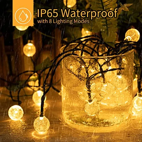 2-Pack 120 LED 72FT Solar Lights Outdoor Waterproof, Crystal Globe Lights with 8 Lighting Modes, Solar Powered Patio Lights for Garden Yard Porch Wedding Party Decor (Warm White)