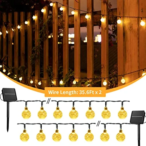 2-Pack 120 LED 72FT Solar Lights Outdoor Waterproof, Crystal Globe Lights with 8 Lighting Modes, Solar Powered Patio Lights for Garden Yard Porch Wedding Party Decor (Warm White)