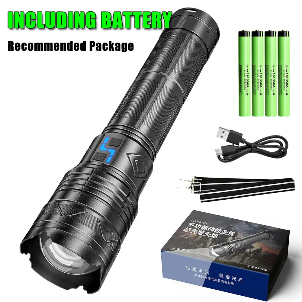 20000LM Super Bright Tactical Flashlight 100W GT60 Long Range Powerful LED Torch USB Rechargeable Using 4 181350A Batteries