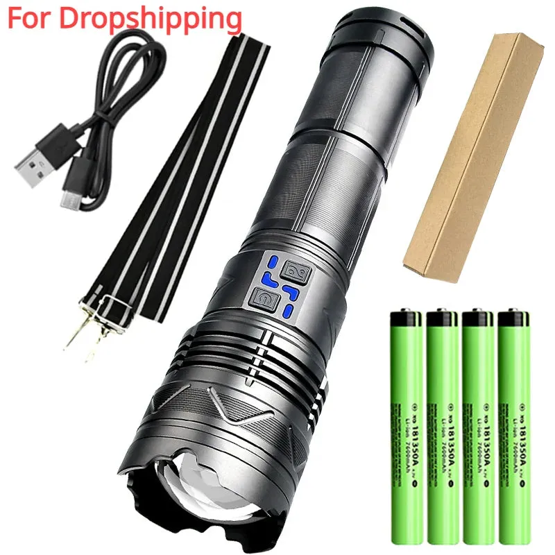 20000LM Super Bright Tactical Flashlight 100W GT60 Long Range Powerful LED Torch USB Rechargeable Using 4 181350A Batteries