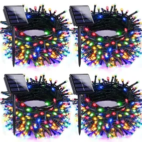 4pk Multi-Colored Solar Christmas Lights Outdoor Waterproof, 400 LED 132 FT Solar Powered LED String Lights Green Wire with 8 Modes, Solar Fairy Lights for Xmas Tree Party Wedding Garden Decorations