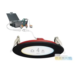 4" Inch Black 2 Hour Fire Rated Recessed Light Slim Canless LED Wafer Lights - Wet Rated - 5CCT 2700K-5000K - 900LM