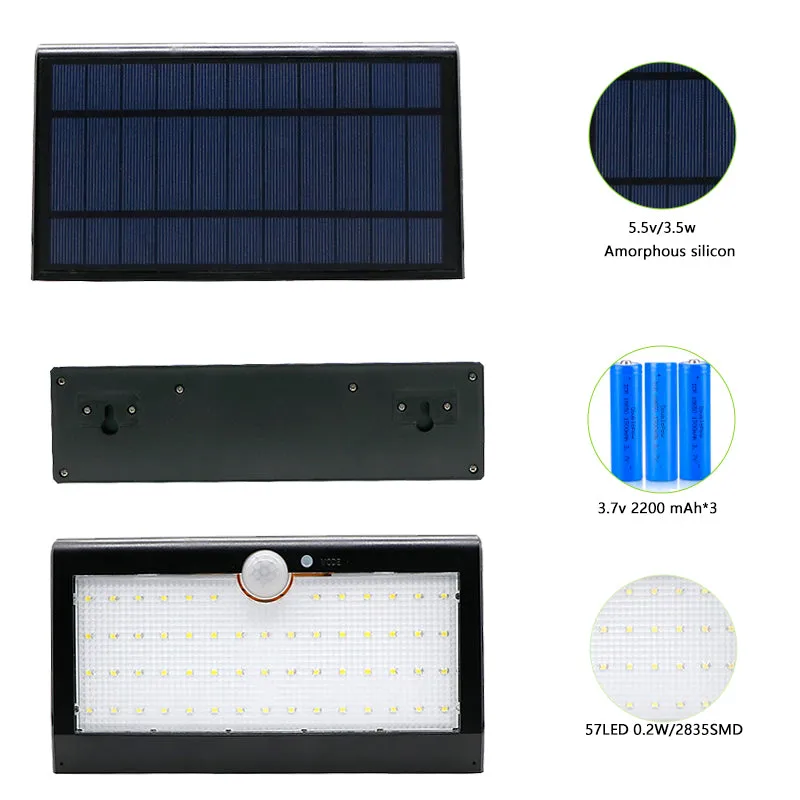 57LED Solar Security Lights 3 Modes Solar LED Wall Lamp #1200