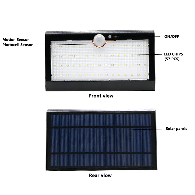 57LED Solar Security Lights 3 Modes Solar LED Wall Lamp #1200