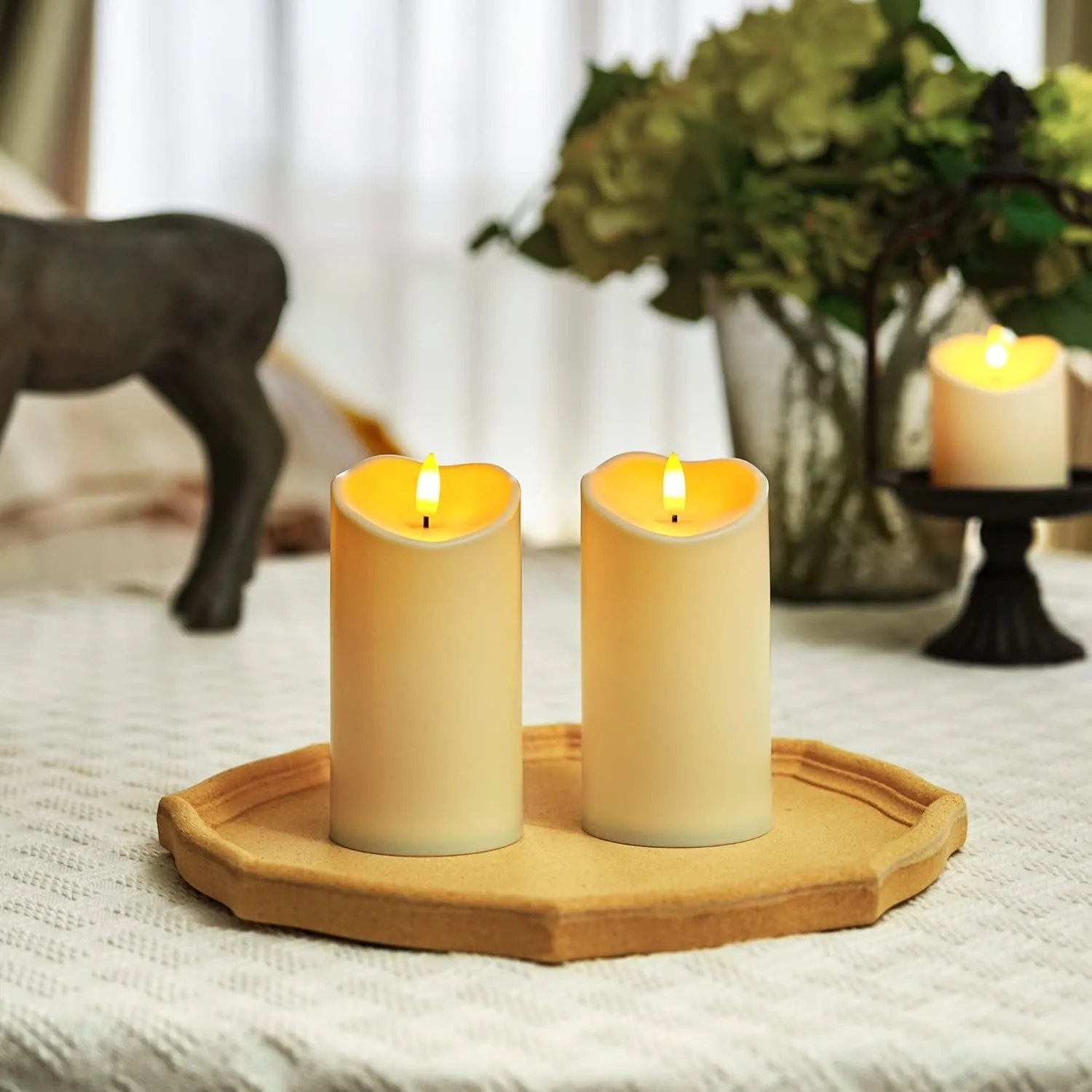 6”X3” Outdoor Waterproof Flameless Candles, LED Candles, Battery Operated Candles with Remote and Timers, Electric Fake Plastic Pillar Candles,Dark Ivory, Set of 2