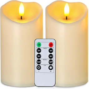 6”X3” Outdoor Waterproof Flameless Candles, LED Candles, Battery Operated Candles with Remote and Timers, Electric Fake Plastic Pillar Candles,Dark Ivory, Set of 2