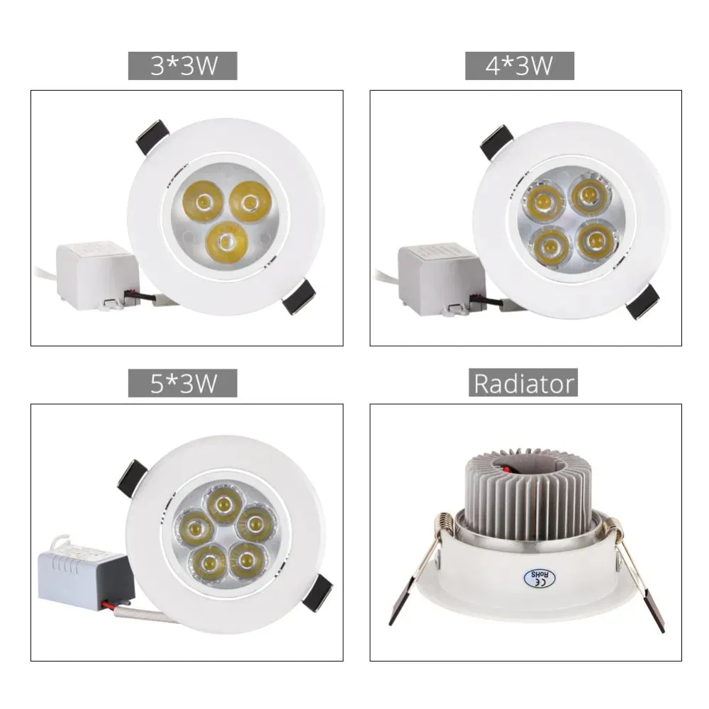 9W 12W 15W LED Downlight  Dimmable Warm White Nature White Pure White Recessed LED Lamp Spot Light AC85-265V