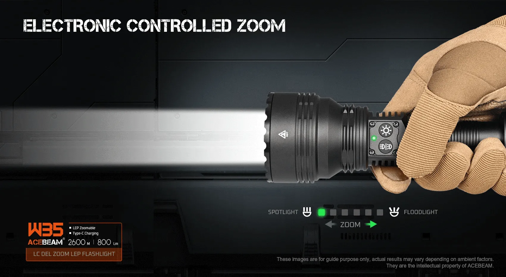 Acebeam W35 LC DEL Zoom LEP Flashlight with 2600 Meter Throw