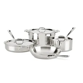 All-Clad D3 3-Ply Stainless Steel Cookware Set 7 Piece Induction Oven Broil Safe 600F Pots and Pans