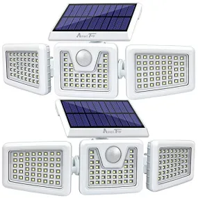 AmeriTop Solar Lights Outdoor -2 Pack, 800LM 128 LED 6500K Motion Sensor Lights Cordless ; 3 Adjustable Heads, 270° Wide Angle Illumination, IP65 Waterproof, Security LED Flood Light (Daylight)