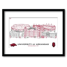 Arkansas Razorbacks Framed Campus Wall Art 11" x 14"