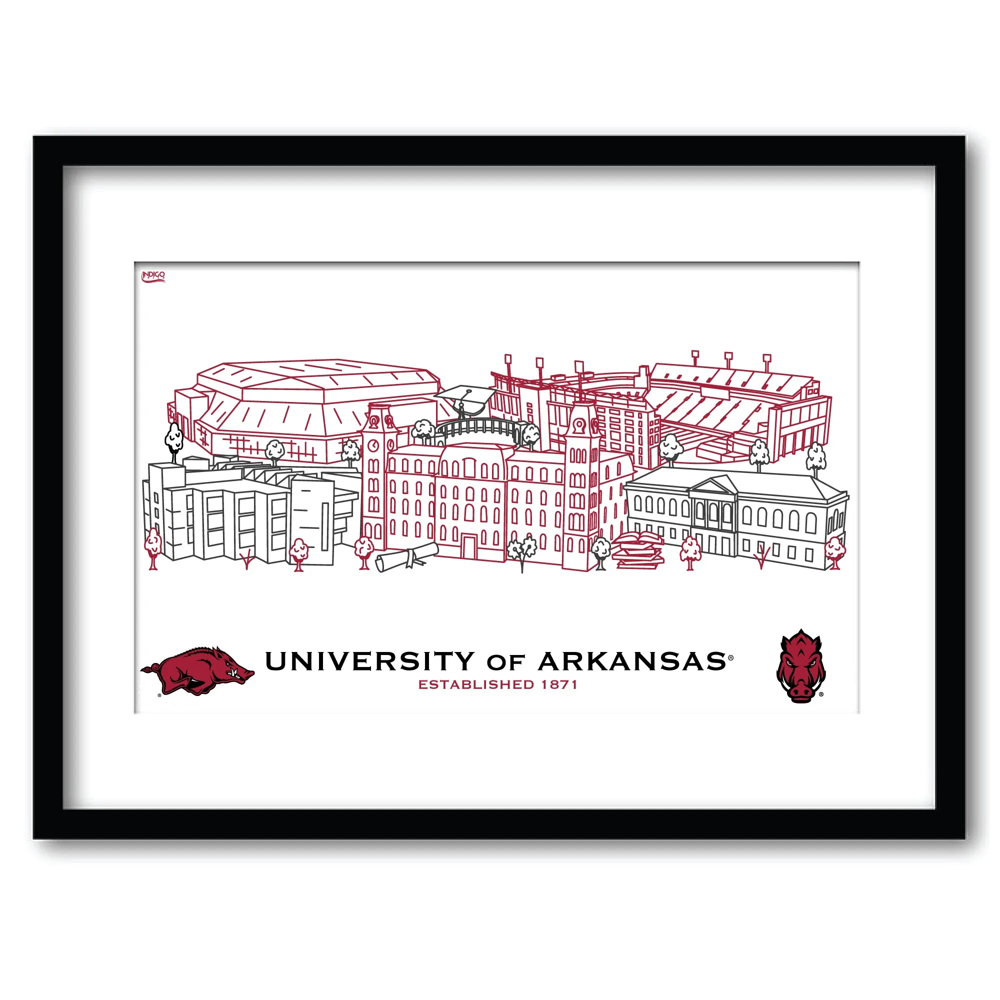 Arkansas Razorbacks Framed Campus Wall Art 11" x 14"