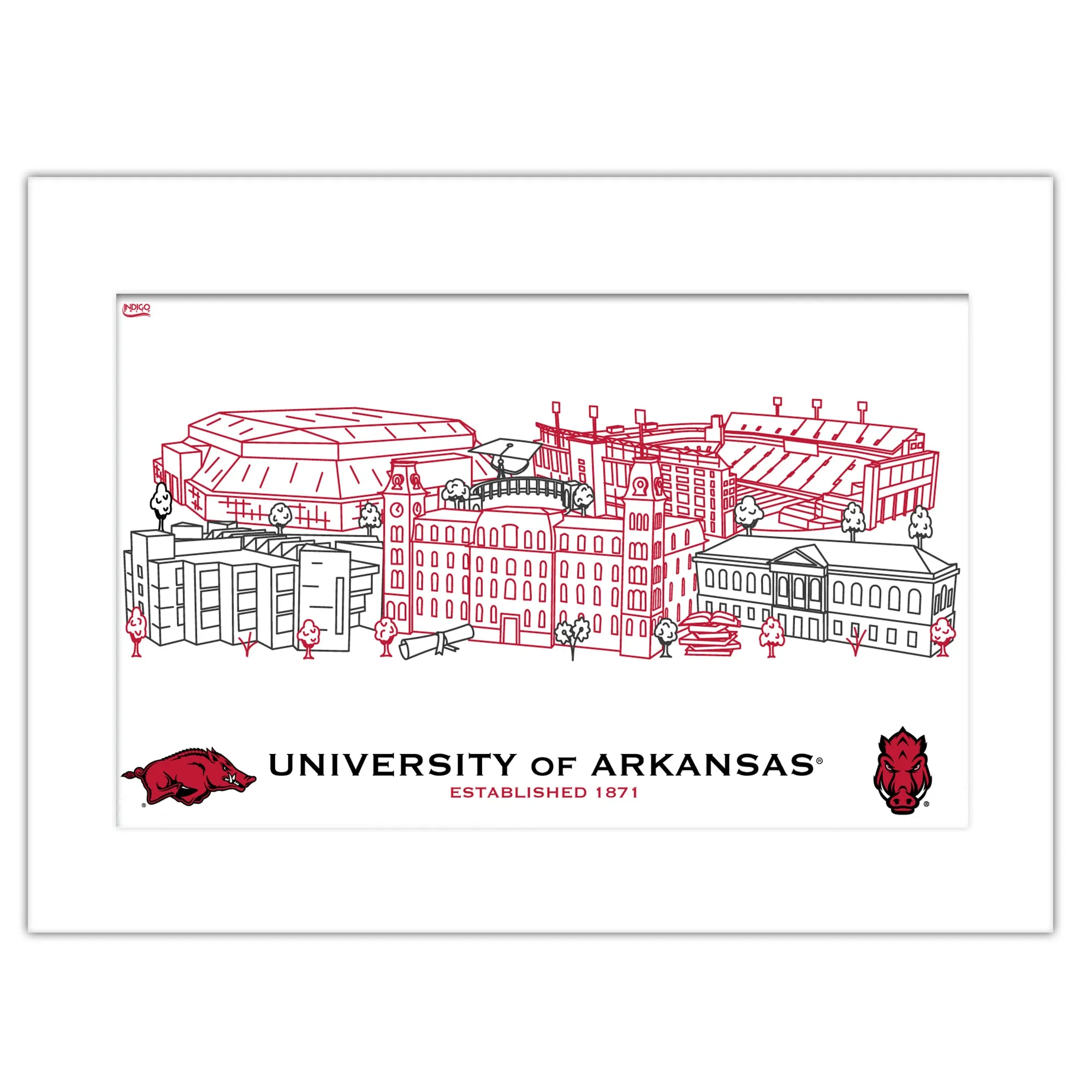 Arkansas Razorbacks Matted Campus Wall Art 11" x 14"