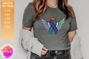 Awareness Ribbon Wings with Halo - 3 Color - SVG File