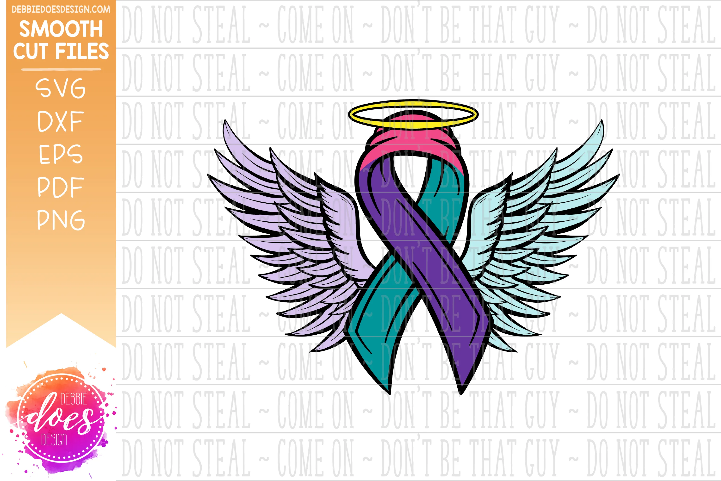 Awareness Ribbon Wings with Halo - 3 Color - SVG File