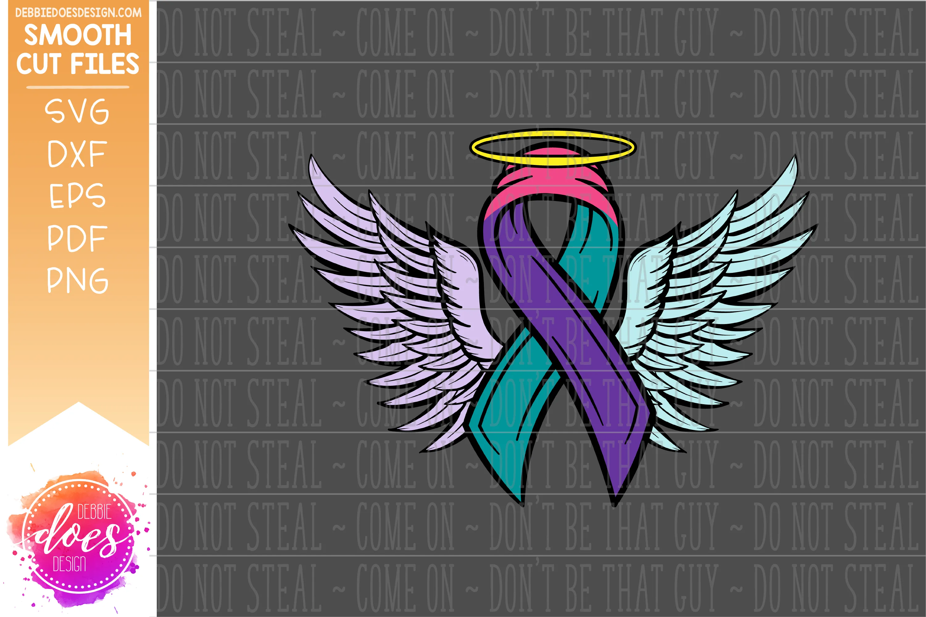 Awareness Ribbon Wings with Halo - 3 Color - SVG File