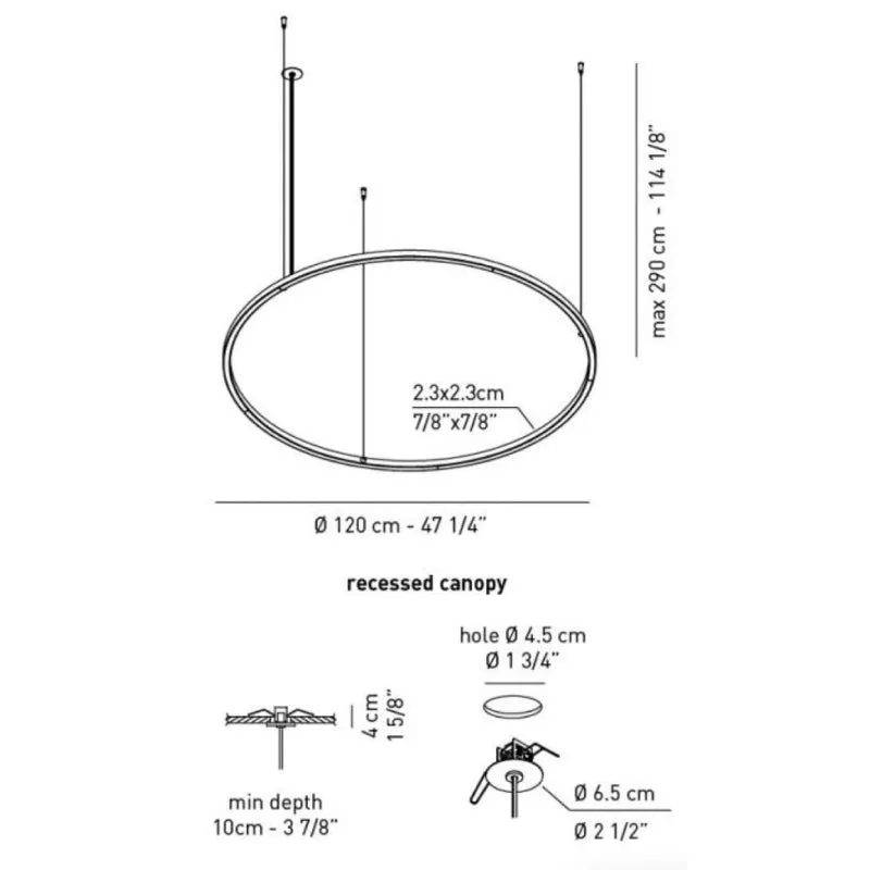 Axo USULA120 U-Light 47" LED Pendant, Recessed Canopy