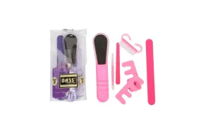 Bass Brushes Pedicure Set Foot File Toe Separators Cuticle Sticks Emery Boards & Nair Brush Colors 1 Kit