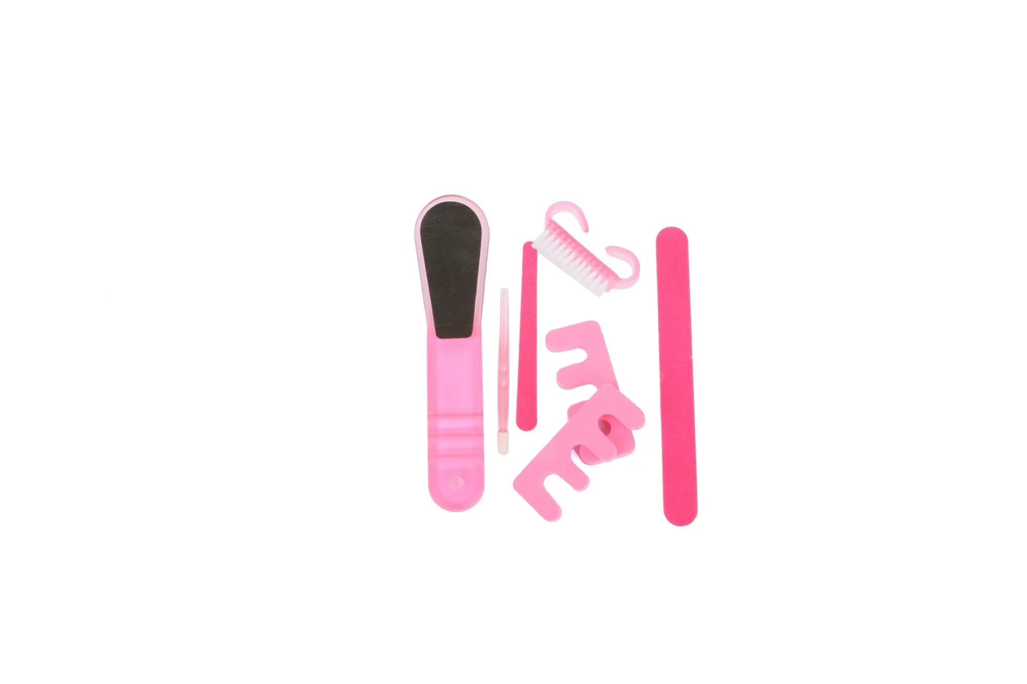 Bass Brushes Pedicure Set Foot File Toe Separators Cuticle Sticks Emery Boards & Nair Brush Colors 1 Kit