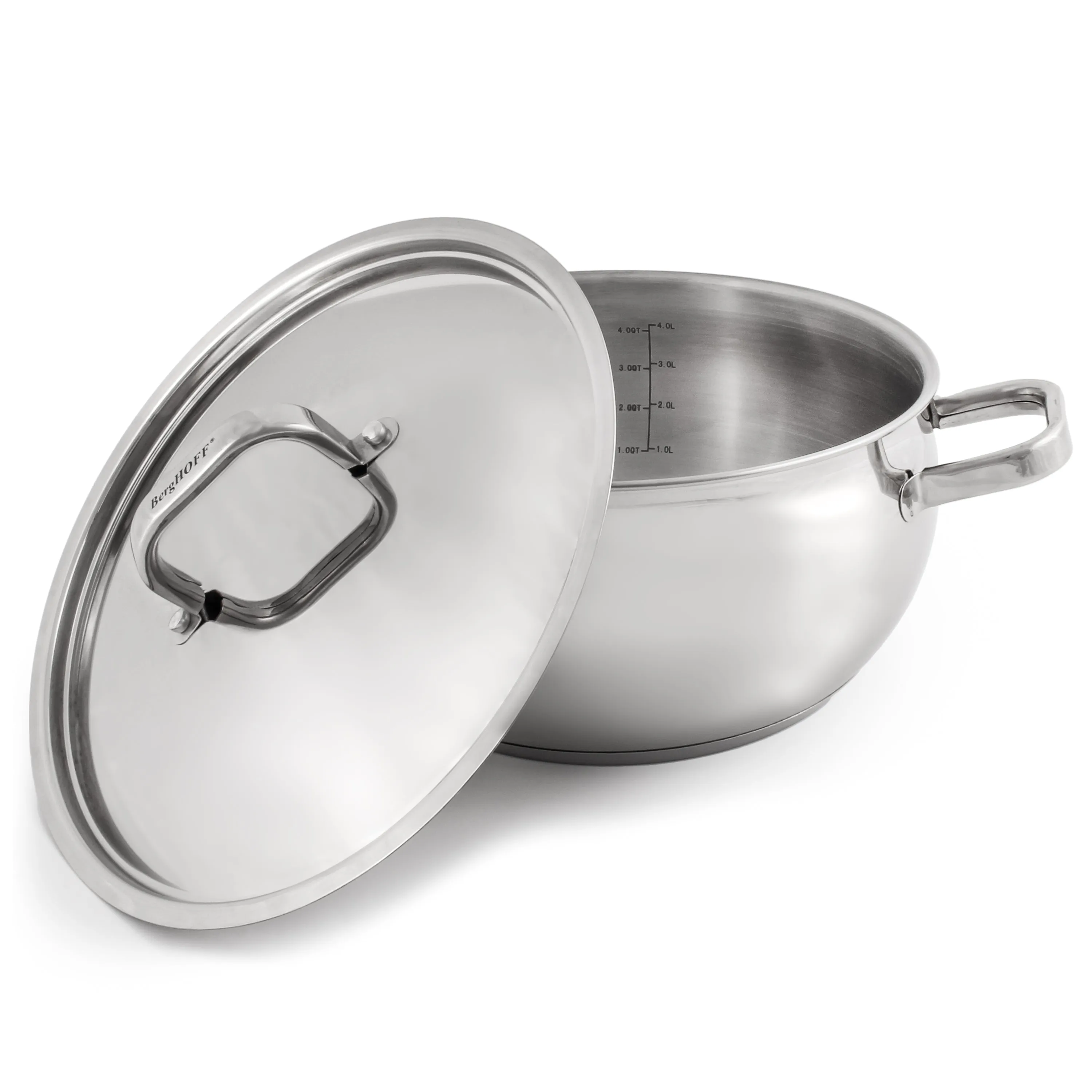 BergHOFF Belly Shape 18/10 Stainless Steel 9.5" Stock Pot with SS Lid, 5.5qt.