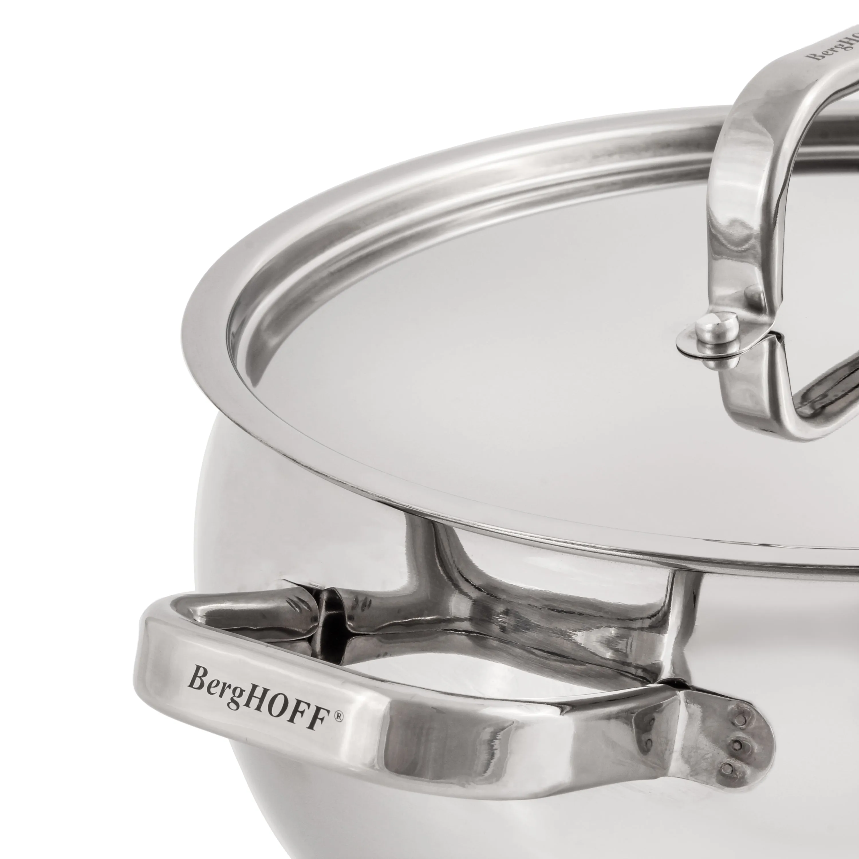 BergHOFF Belly Shape 18/10 Stainless Steel 9.5" Stock Pot with SS Lid, 5.5qt.