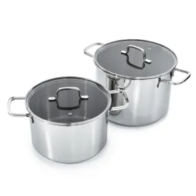 BergHOFF DiNA Helix 4pc Recycled 18/10 Stainless Steel Stockpot Set, Glass Lids