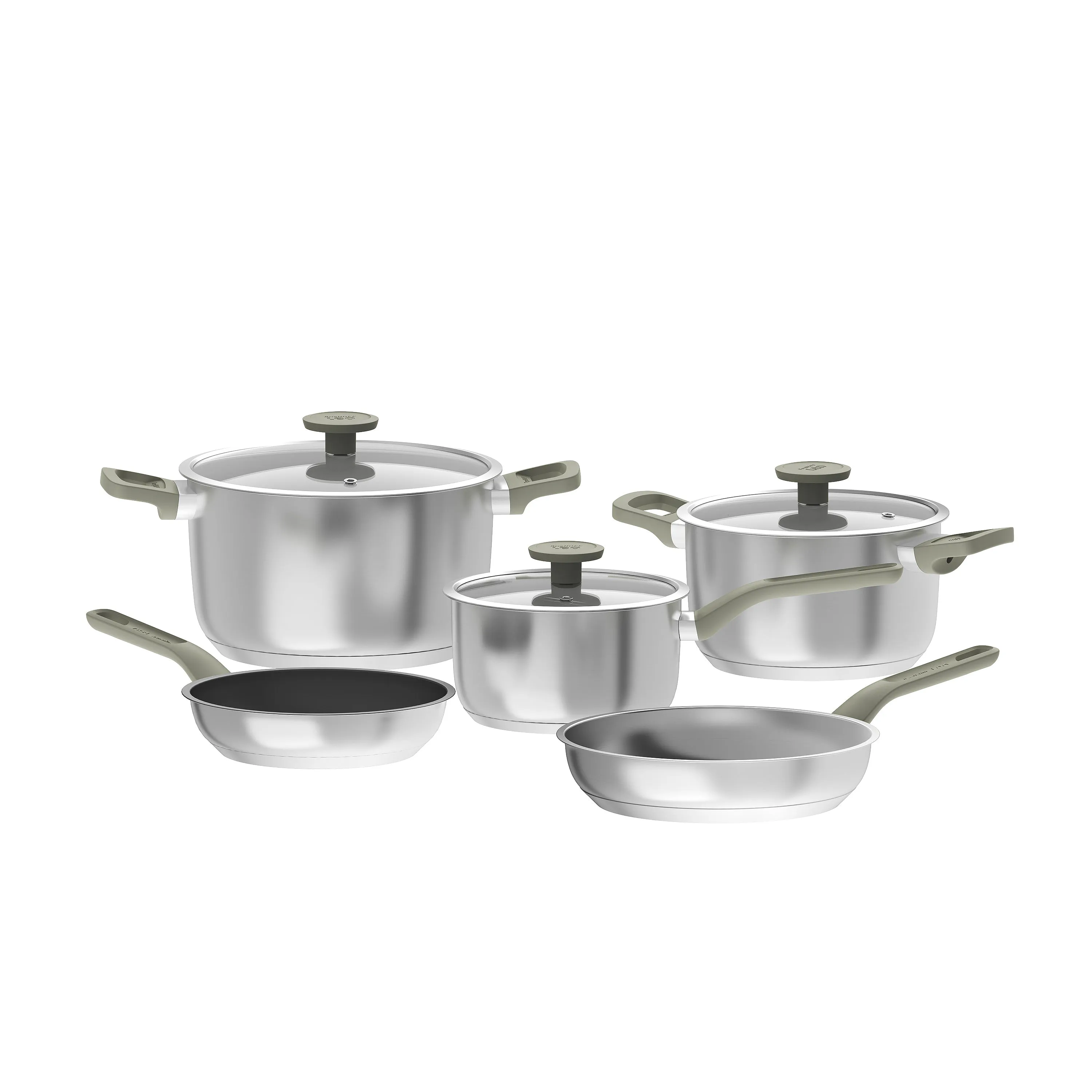 BergHOFF Leo Bolt 8pc Recycled Stainless Steel Cookware Set, Green