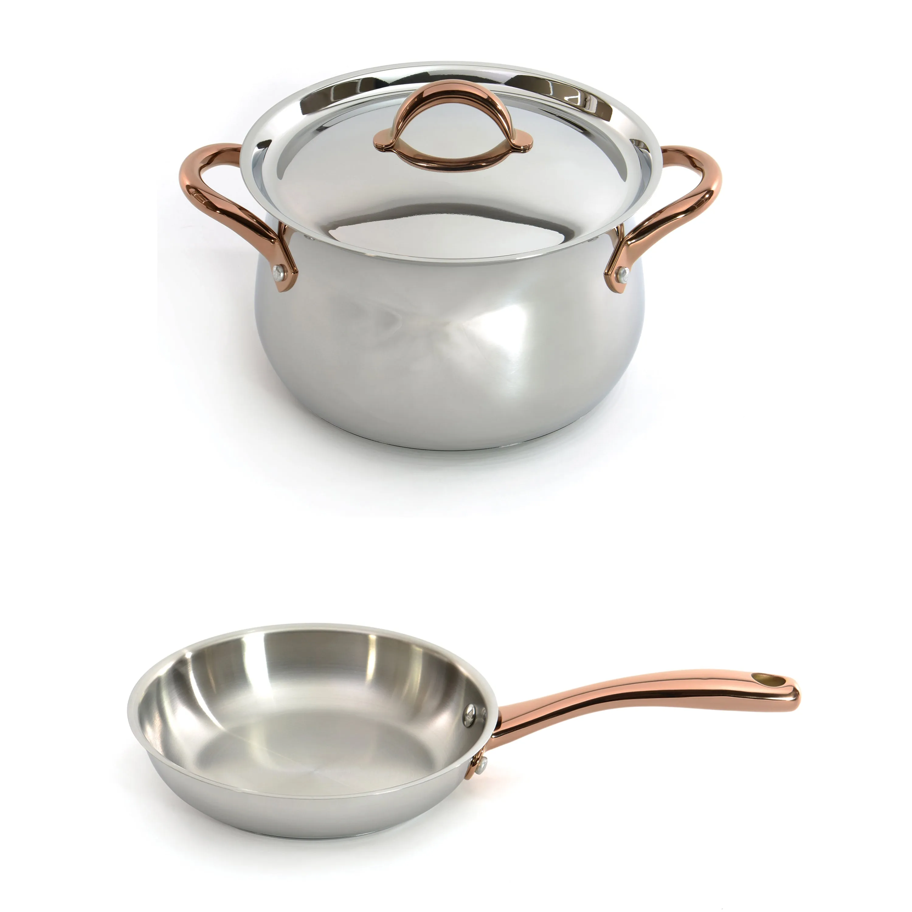 BergHOFF Ouro Gold 3pc 18/10 Stainless Steel Starter Set, SS Lids , Rose Gold Handles