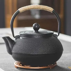 Black Iron Kettle with Infuser Cast Iron Tea Kettle for Water Boiling