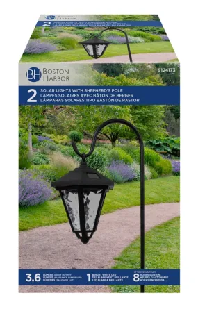 Boston Harbor 26056 Solar Shepard's Hook Coach Light, NI-Mh Battery, AA Battery, 1 -Lamp, Plastic Fixture, Black :PK2: QUANTITY: 1