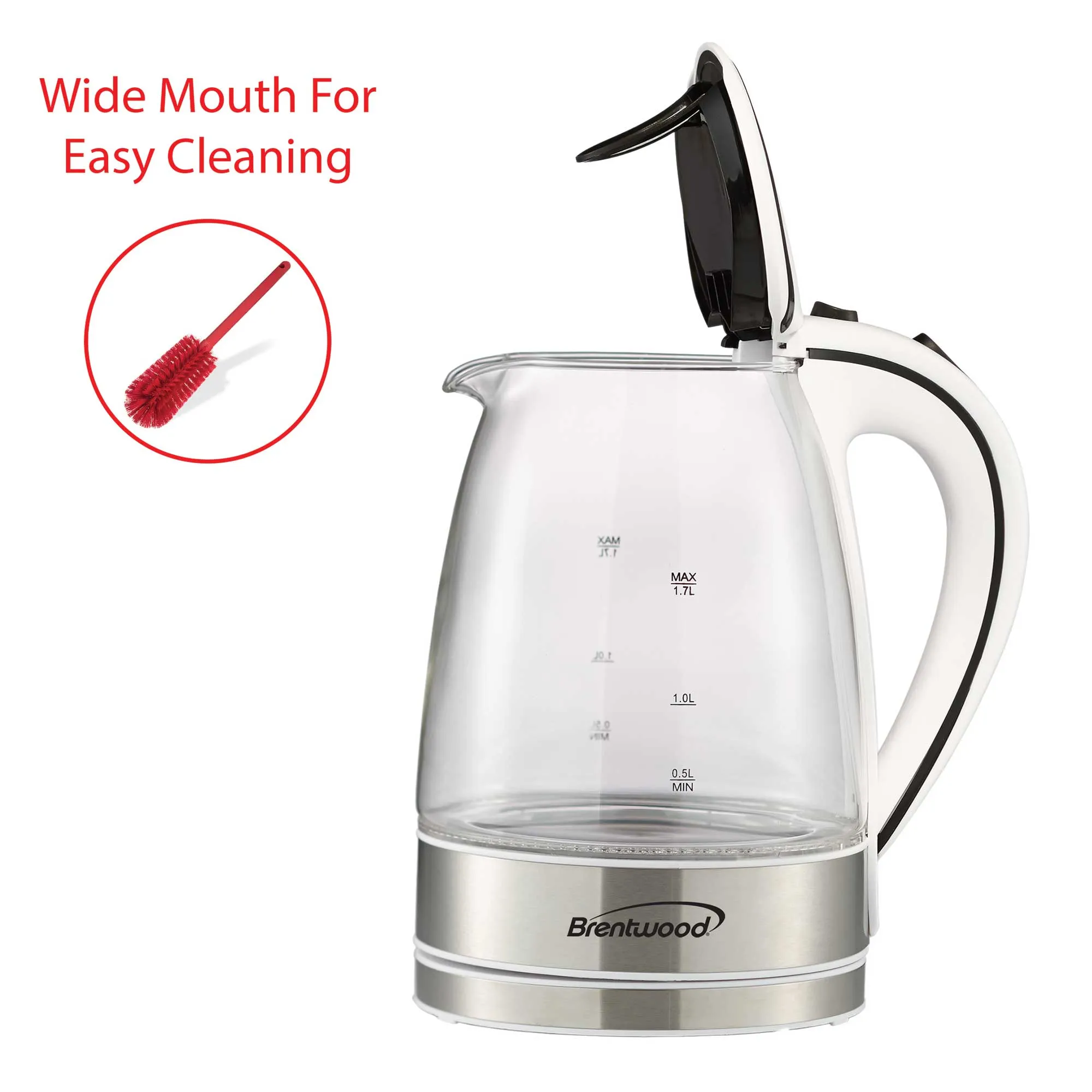 Brentwood KT-1900W 1.7L Cordless Glass Electric Kettle, White