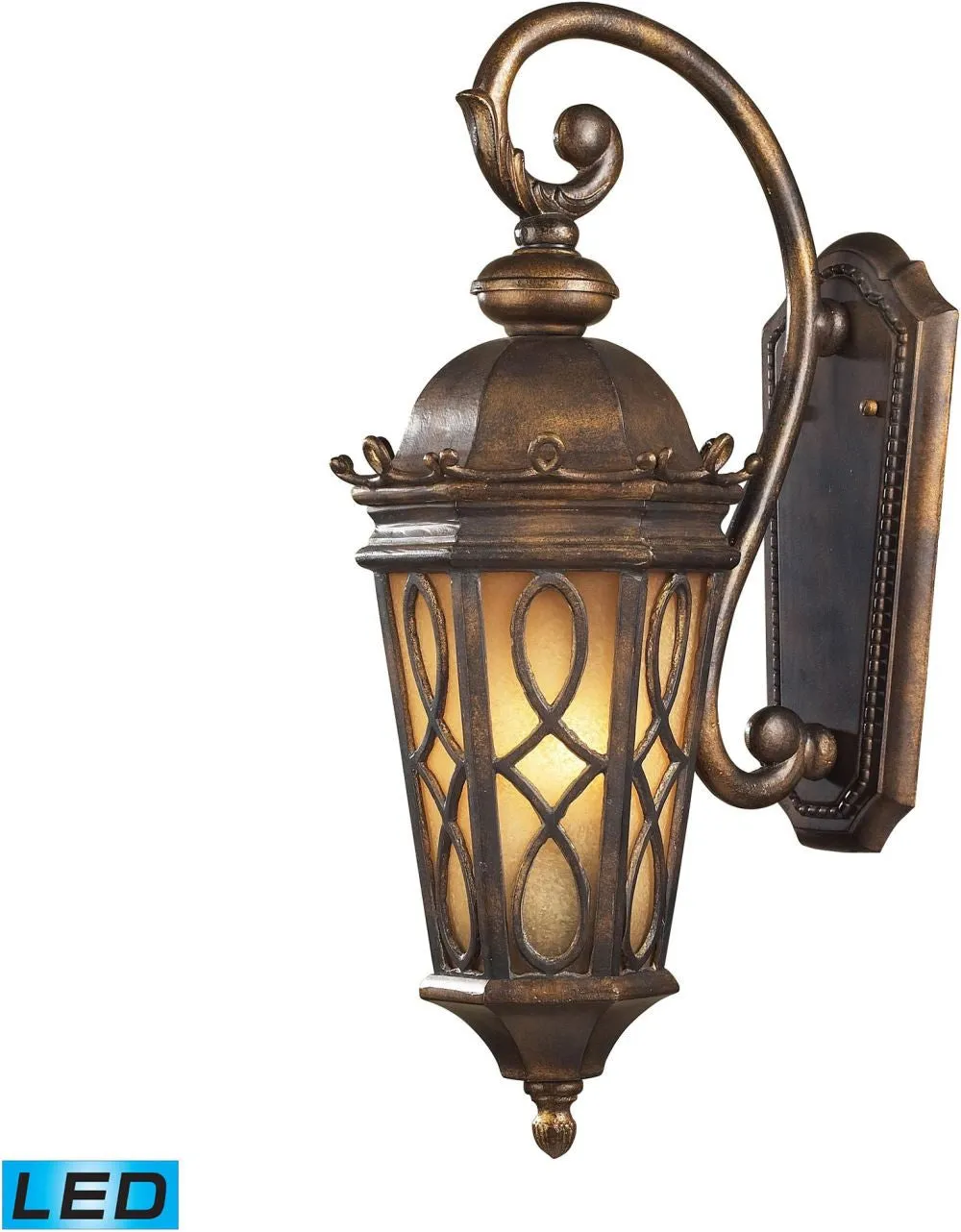 Burlington Junction 2 Light Outdoor Led Wall Sconce In Hazlenut Bronze and Amber Scavo Glass