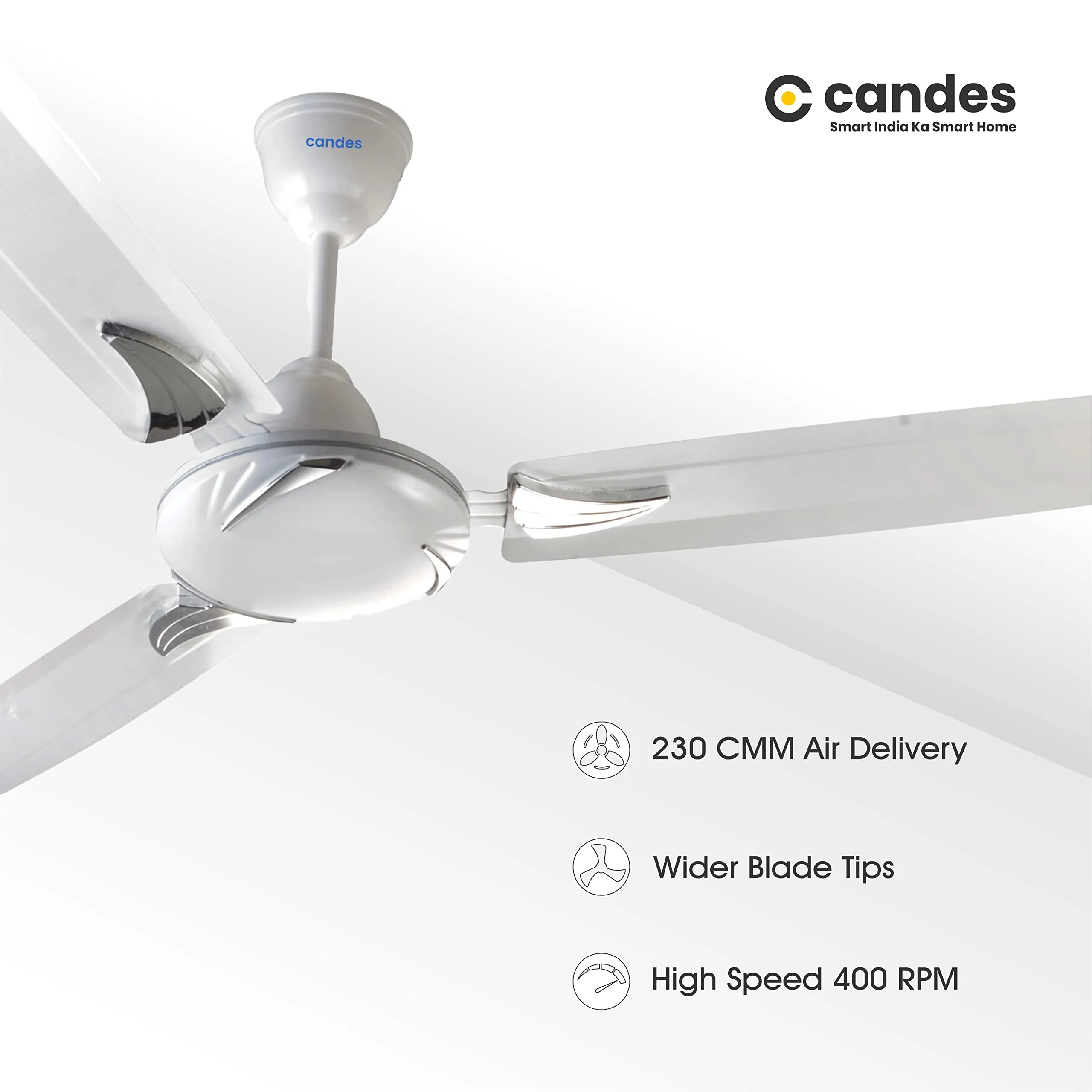 Candes Lynx Ceiling Fans For Home 1200Mm / 48 Inch | Bee 3 stars Rated, High Air Delivery, Noiseless & Energy Efficient | 1 1 Years Warranty | White, Pack Of 2