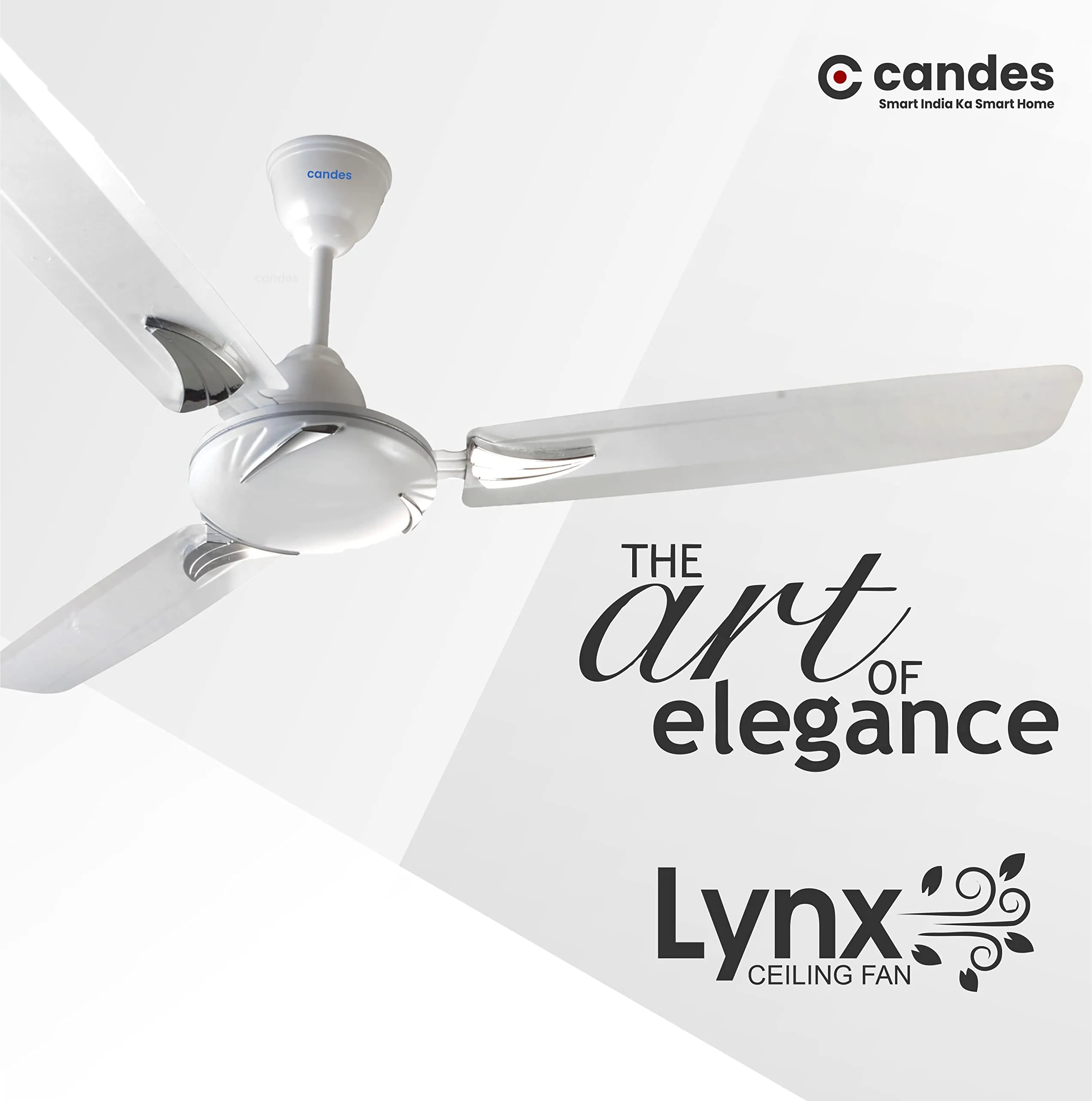 Candes Lynx Ceiling Fans For Home 1200Mm / 48 Inch | Bee 3 stars Rated, High Air Delivery, Noiseless & Energy Efficient | 1 1 Years Warranty | White, Pack Of 2