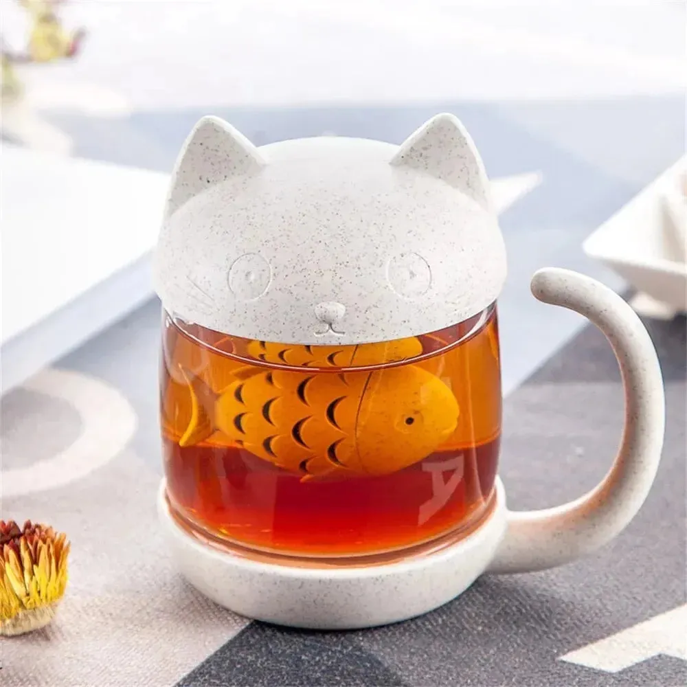 Cat Glass Mug with Fish Infuser