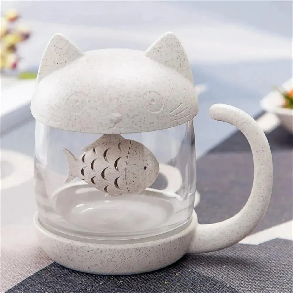 Cat Glass Mug with Fish Infuser