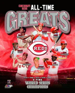 Cincinnati Reds Baseball All-Time Greats (8 Legends, 5 Championships) Premium Poster Print