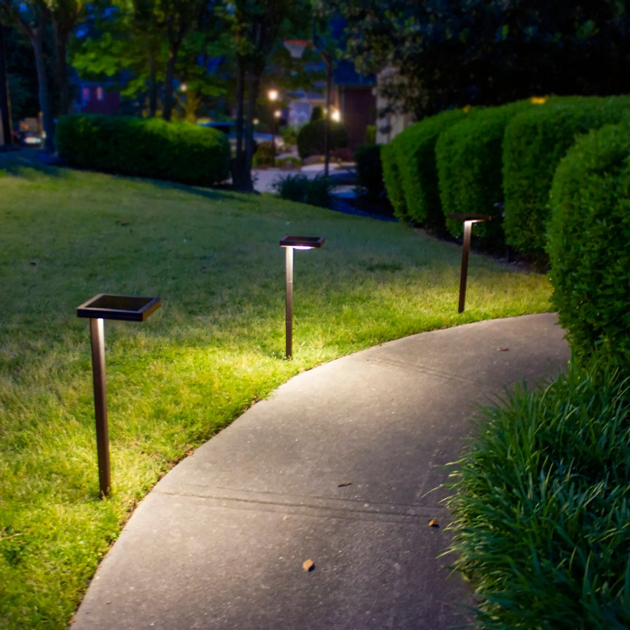 Contemporary Square Solar Path Light with 3 Ground Stake Mounting Options, Bronze