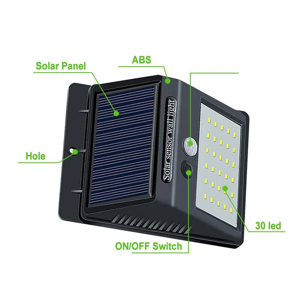 CRONY Solar Powered LED Wall Light 30 LED Motion Sensor led solar lights outdoor super bright house Outdoor Wall Light