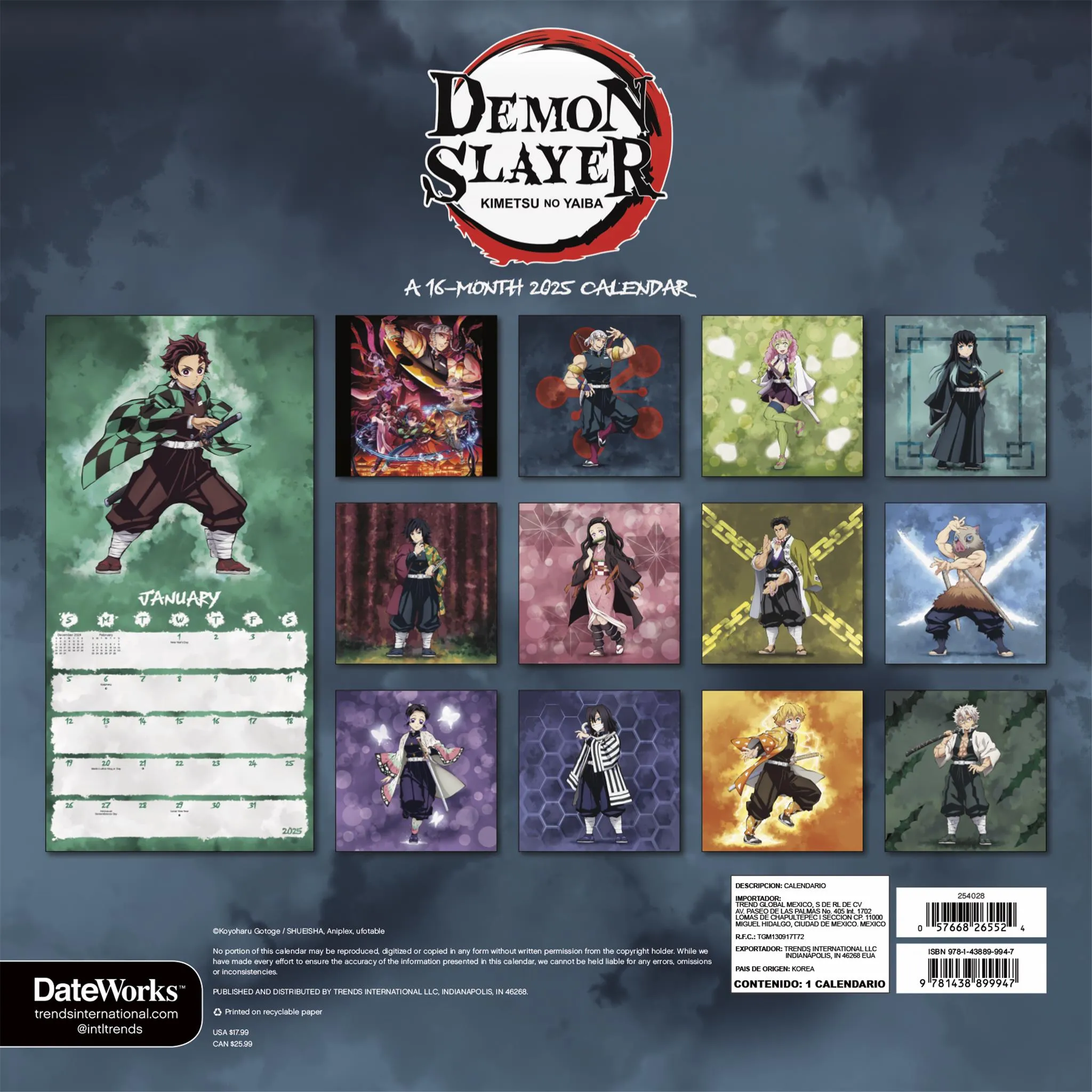 Demon Slayer Kimetsu No Yaiba Wall 2025 Calendar