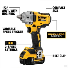 Dewalt 20V MAX* XR® 1/2 in. Mid-Range Cordless Impact Wrench With Hog Ring Anvil Kit [DCF894HP2]