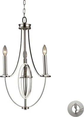 Dione 3 Light Chandelier In Polished Nickel - Includes Recessed Lighting Kit