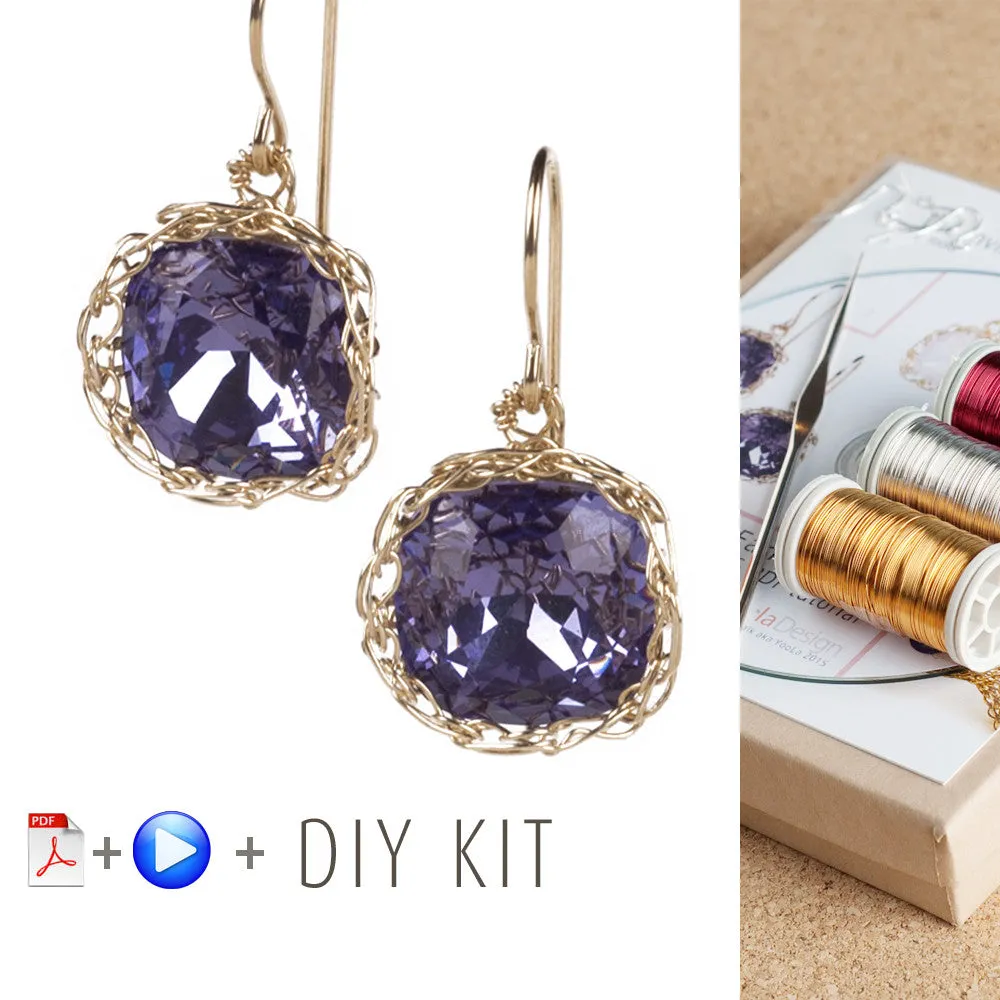 DIY Vintage Earrings Kit, DIY jewelry , Tools and Supply , ISK starter , Video Tutorial, Swarovski dangle earrings