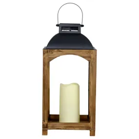 Exhart 16 in. Metal/Wood Multicolored Solar Lantern with Candle